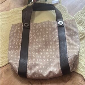 Bulgari Cream and Brown Tote Bag with Monogram Design